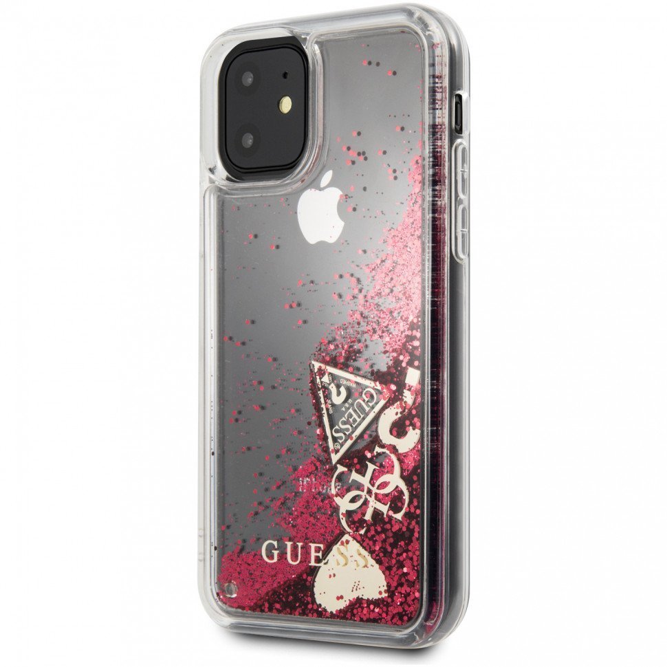 Чехол Guess для iPhone 11 Liquid Glitter Hard Hearts. Цвет: красный