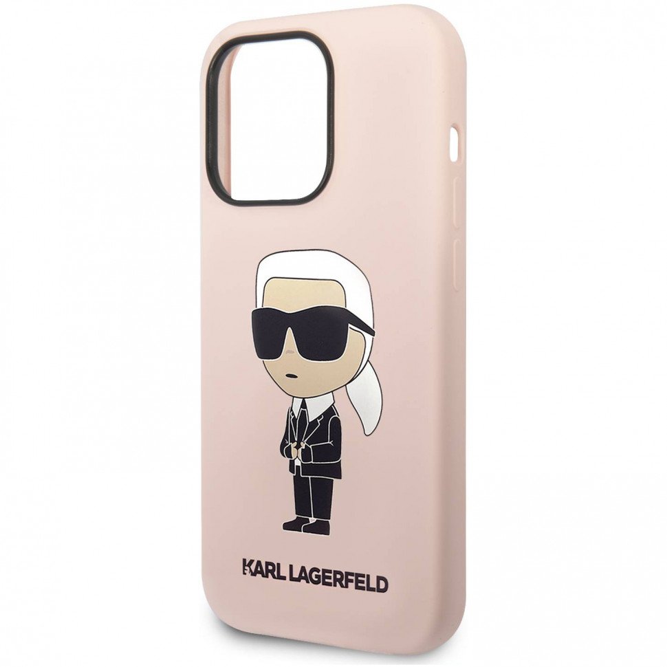 Чехол Lagerfeld для iPhone 14 Pro Liquid silicone Karl's Head Hard (MagSafe). Цвет: розовый