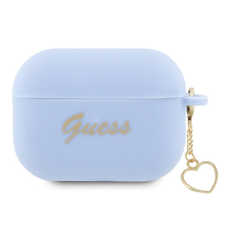 Чехол Guess Silicone Script logo with Heart charm для AirPods Pro 2. Цвет: синий