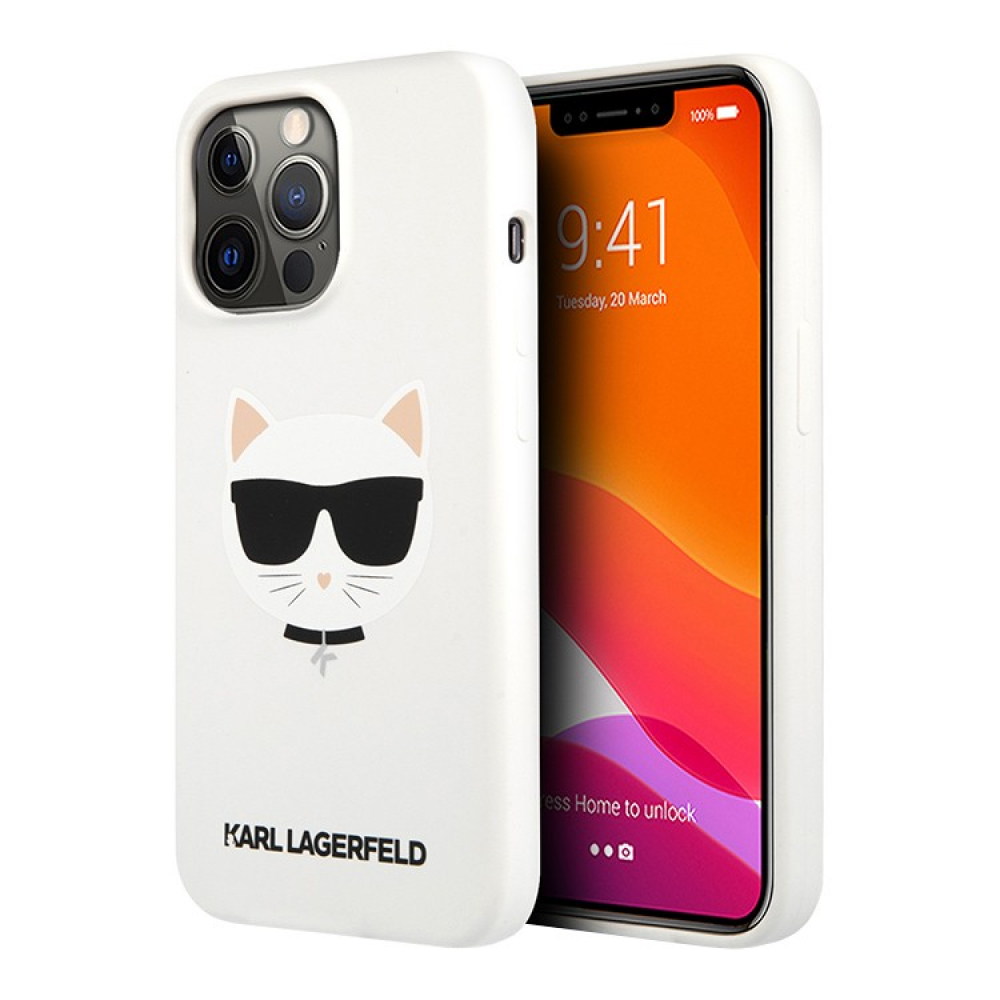 Чехол Lagerfeld для iPhone 13 Pro Max Liquid silicone Choupette Hard. Цвет: белый