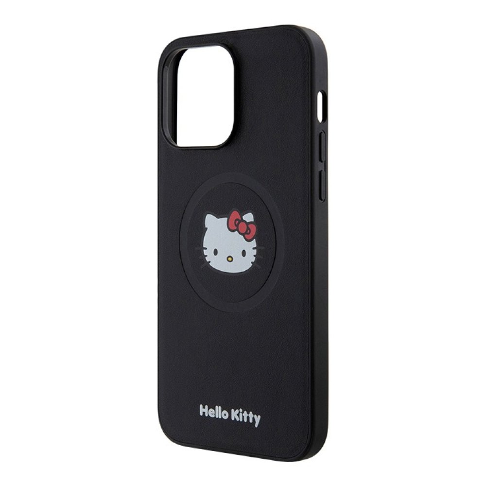 Чехол Hello Kitty PU Leather Kitty Head Hard MagSafe для iPhone 15 Pro. Цвет: черный