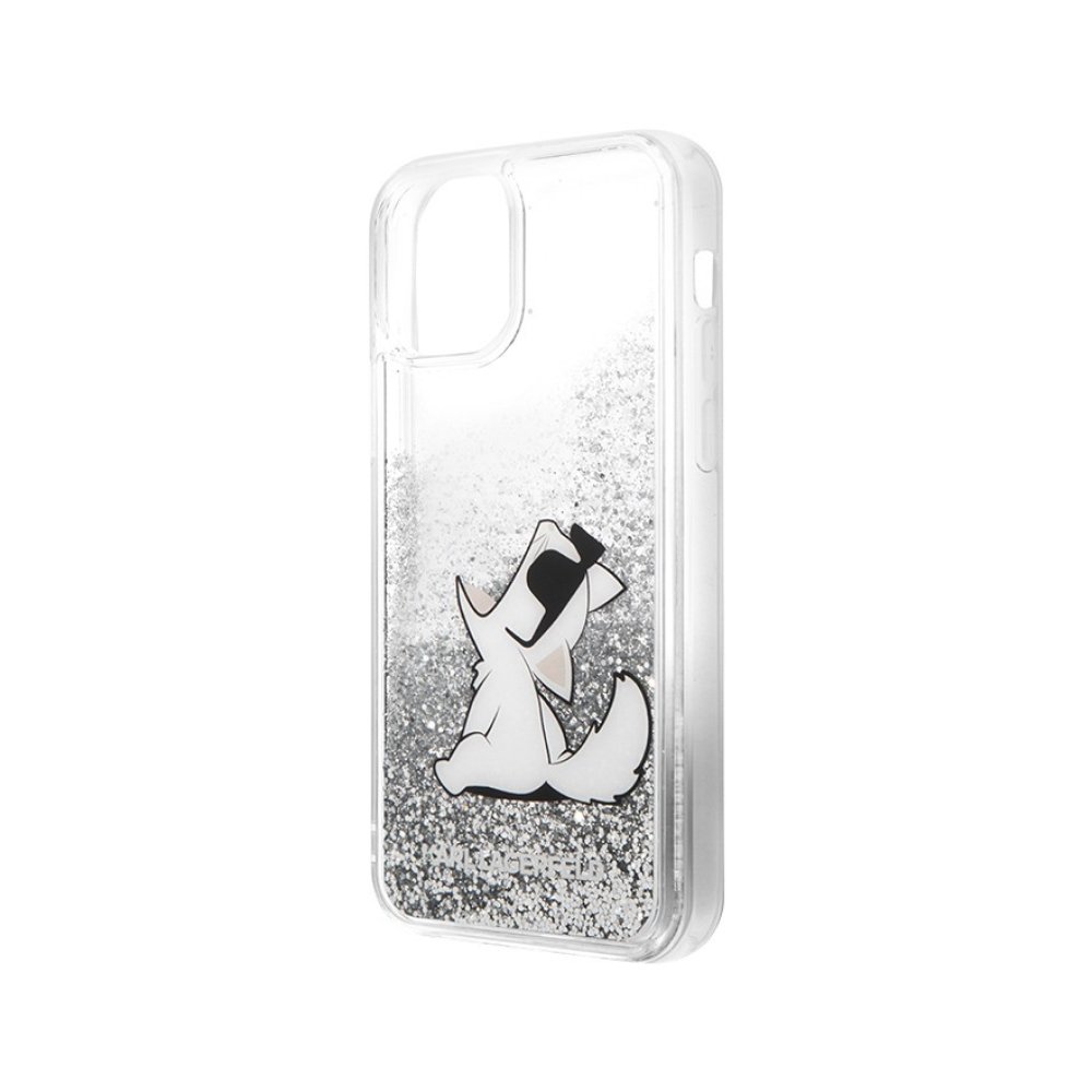 Чехол Lagerfeld для iPhone 12 Pro Max Liquid Glitter Choupette Fun Hard. Цвет: серебристый