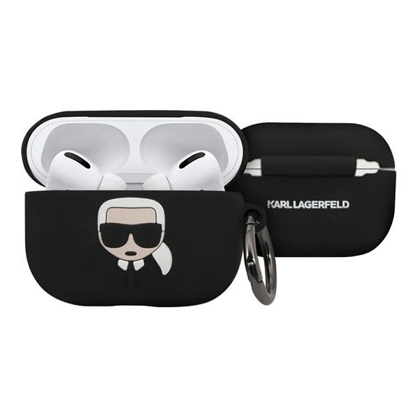 Чехол Lagerfeld Karl для AirPods Pro силиконовый с кольцом. Цвет: черный