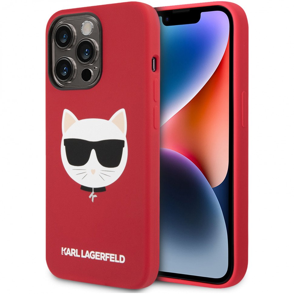 Чехол Lagerfeld для iPhone 14 Pro Max Liquid silicone Choupette Hard (MagSafe). Цвет: красный