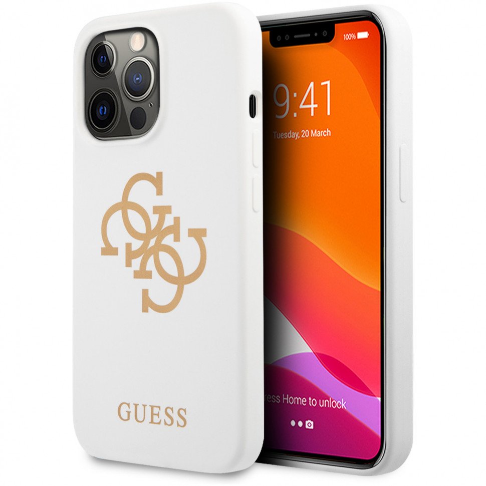 Чехол Guess для iPhone 13 Liquid silicone 4G Big logo Hard. Цвет: белый