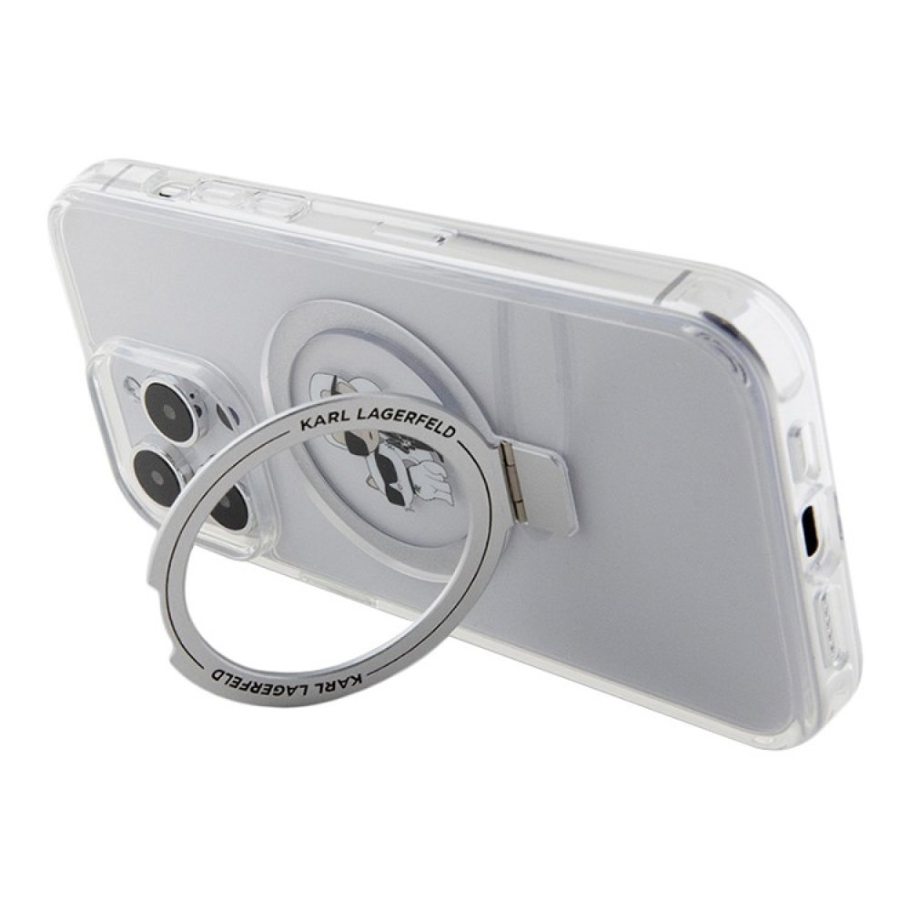 Чехол Lagerfeld PC/TPU + Ring stand NFT Karl & Choupet MagSafe для iPhone 15 Pro. Цвет: прозрачный