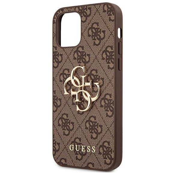 Чехол Guess для iPhone 12/12 Pro PU 4G Big metal logo Hard. Цвет: коричневый