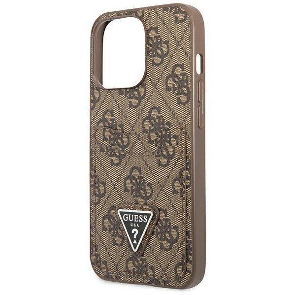 Чехол Guess для iPhone 13 Pro Max PU 4G Double cardslot Metal triangle logo Hard. Цвет: коричневый