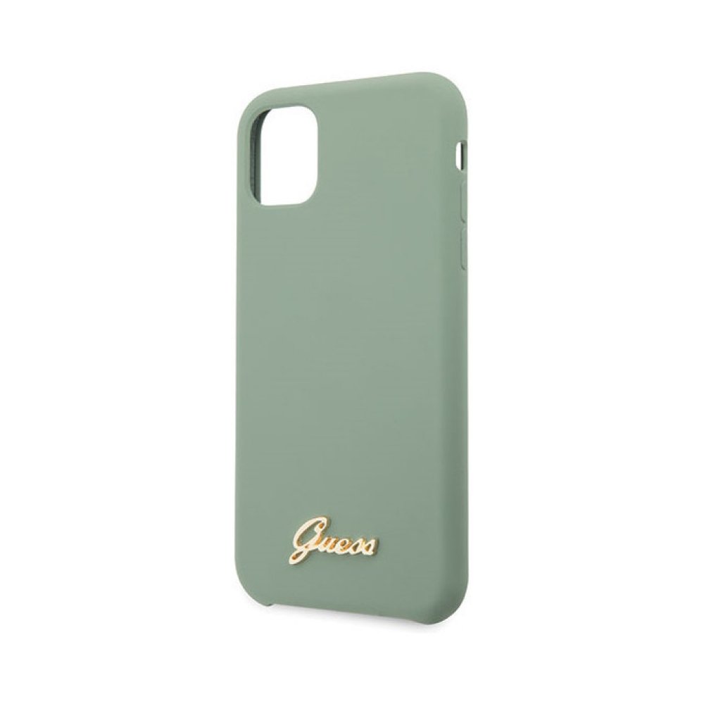 Чехол Guess для iPhone 11 Silicone collection Gold metal logo Hard. Цвет: зелёный