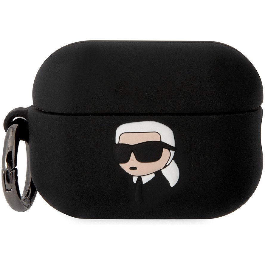 Чехол Lagerfeld NFT 3D Karl для Airpods Pro 2 силиконовый с кольцом. Цвет: чёрный