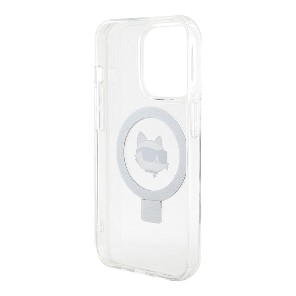 Чехол Lagerfeld для iPhone 14 Pro Max PC/TPU + Ring stand NFT Choupette head (MagSafe). Цвет: прозр