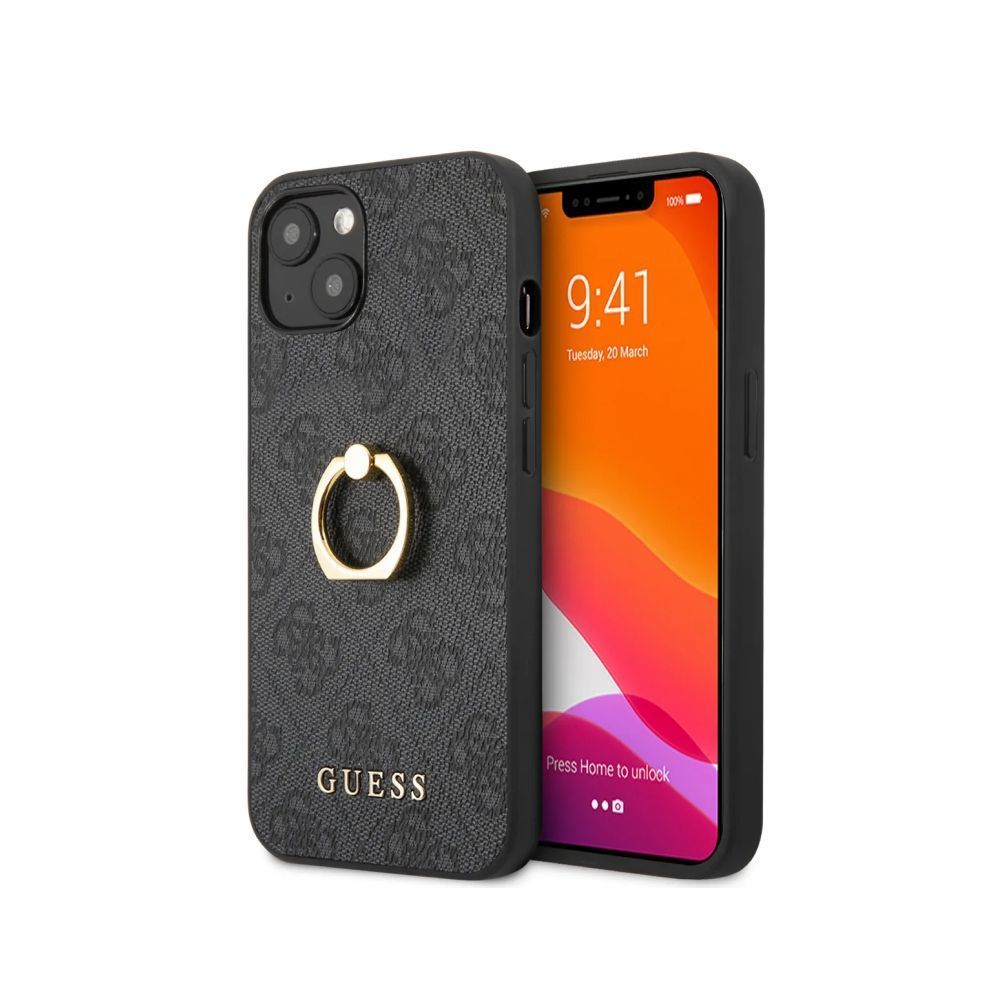 Чехол Guess для iPhone 13 PU 4G + Ring. Цвет: серый