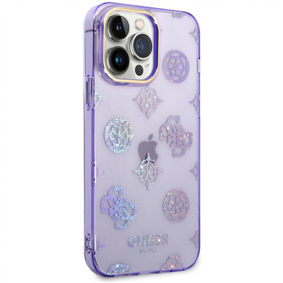 Чехол Guess для iPhone 14 Pro PC/TPU Peony glitter Electroplated camera Hard. Цвет: сиреневый