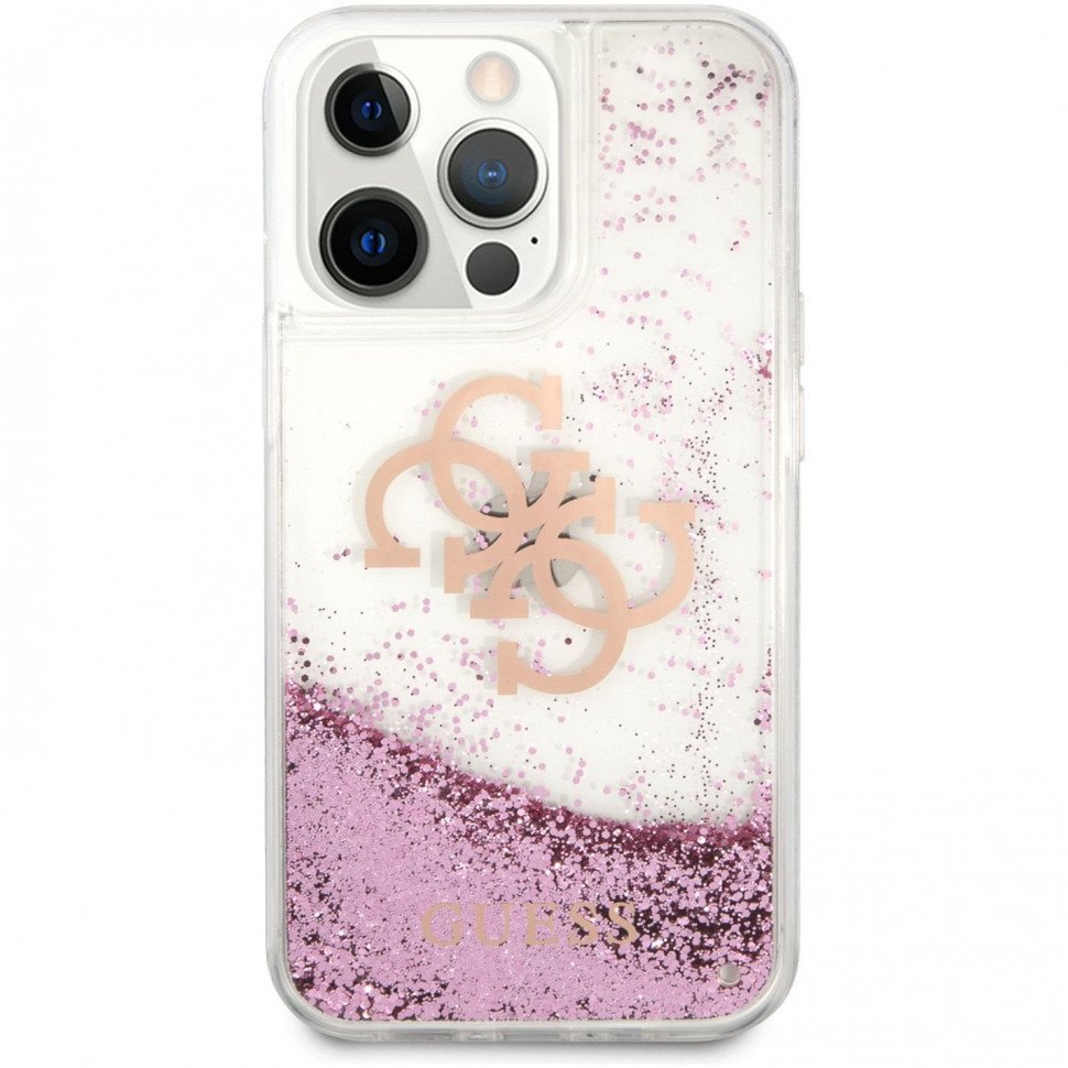 Чехол Guess для iPhone 13 Liquid Glitter 4G Big logo Hard. Цвет: розовый