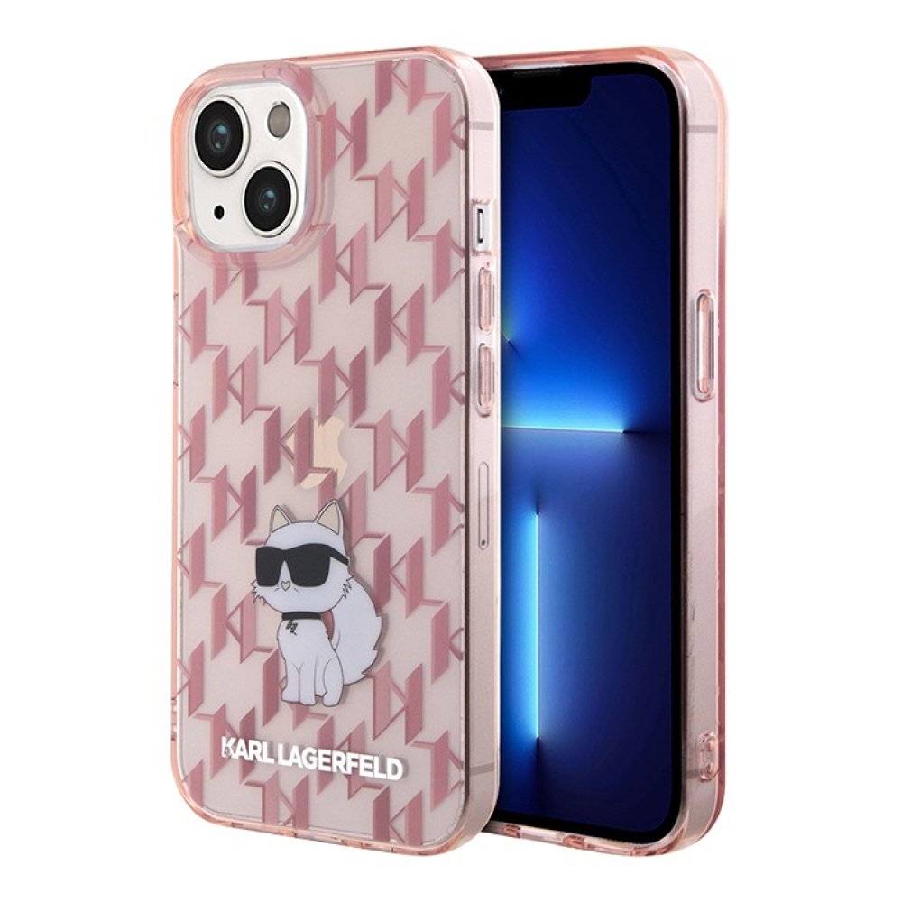 Чехол Lagerfeld для iPhone 15 PC/TPU Monogram NFT Choupette. Цвет: розовый