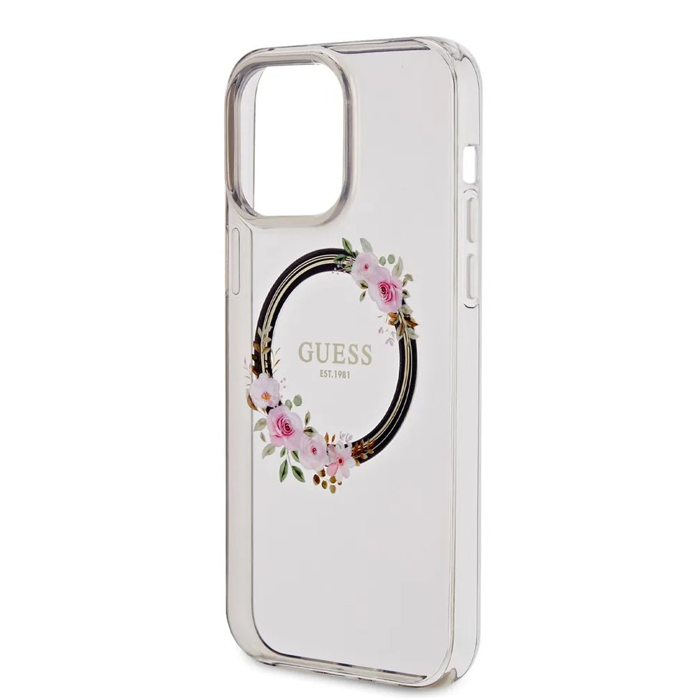 Чехол Guess для iPhone 14 Pro Max PC/TPU Flowers Wreath Hard. Цвет: черный