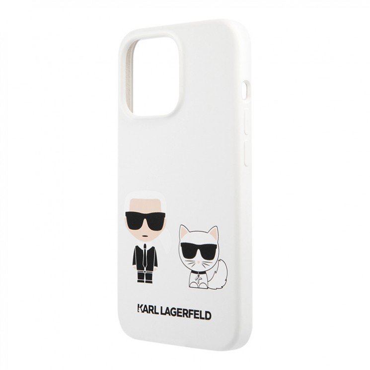 Чехол Lagerfeld для iPhone 13 Liquid Silicone Karl & Choupette Hard. Цвет: белый