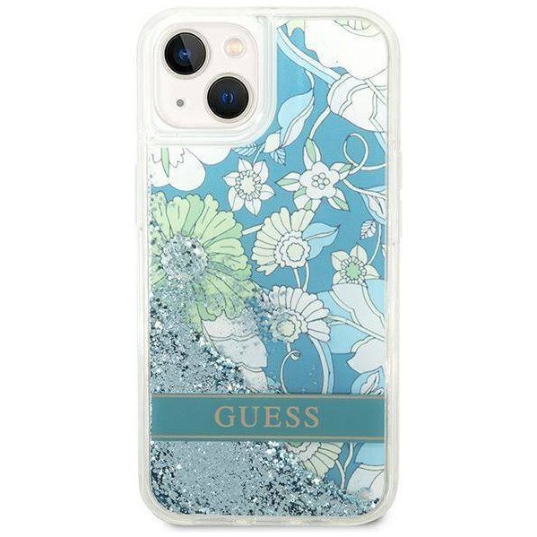 Чехол Guess для iPhone 14 Liquid Glitter Flower Hard. Цвет: зелёный