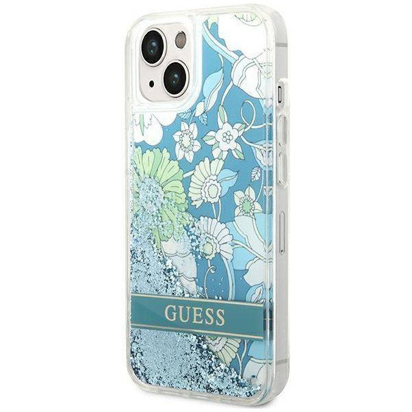 Чехол Guess для iPhone 14 Liquid Glitter Flower Hard. Цвет: зелёный