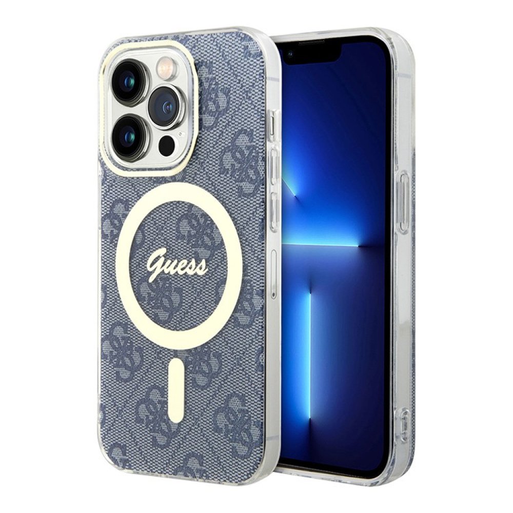 Чехол Guess для iPhone 14 Pro Max PC/TPU 4G Hard. Цвет: синий/золотой