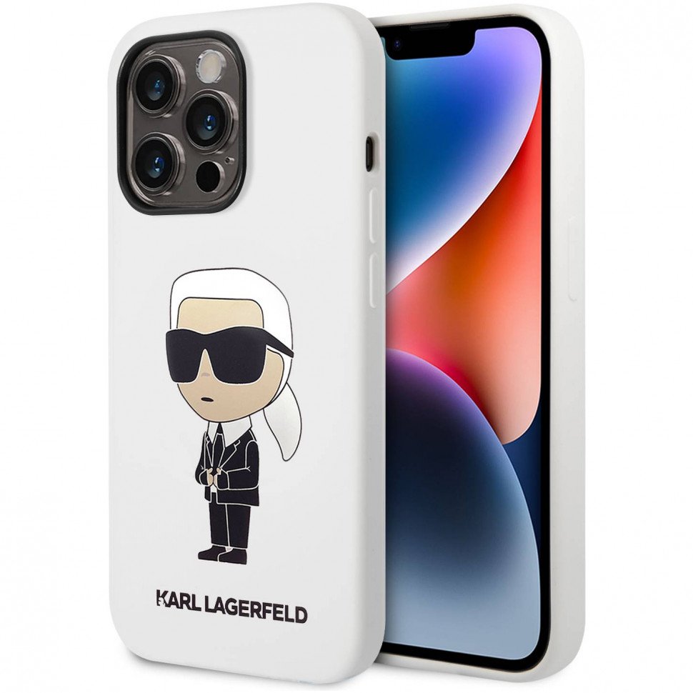 Чехол Lagerfeld для iPhone 14 Pro Max Liquid silicone NFT Karl Ikonik Hard. Цвет: белый