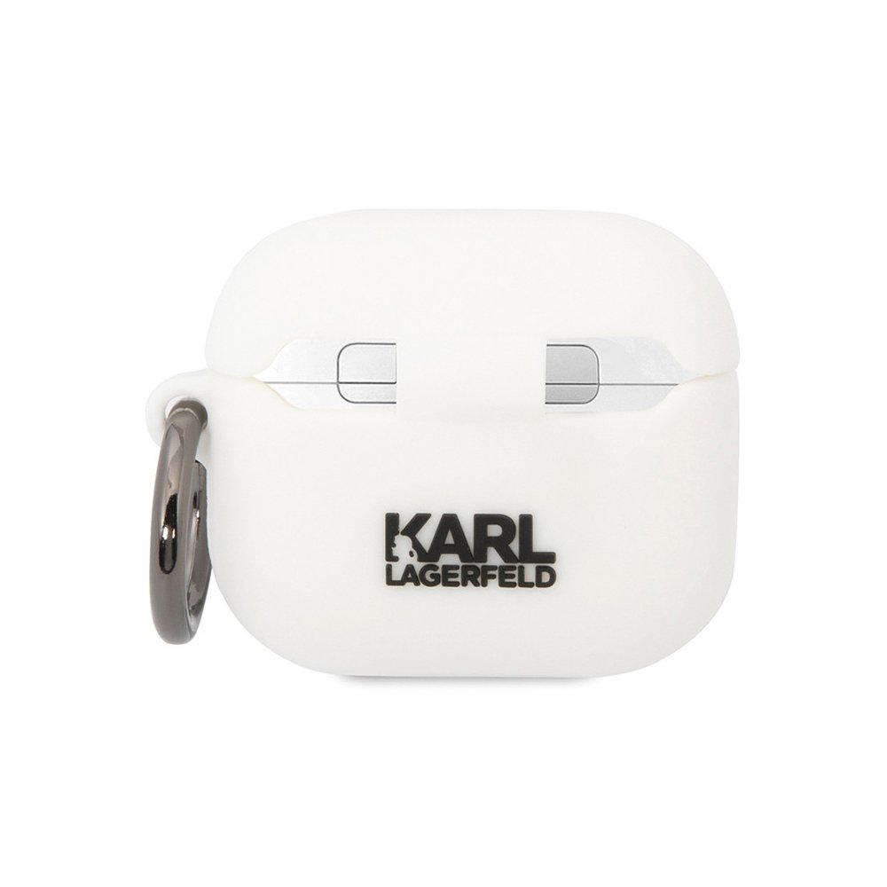 Чехол Lagerfeld NFT 3D Karl для AirPods 3 с кольцом, силикон. Цвет: белый