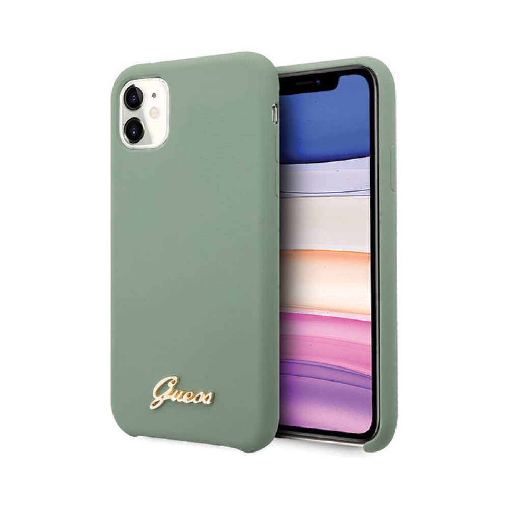 Чехол Guess для iPhone 11 Silicone collection Gold metal logo Hard. Цвет: зелёный