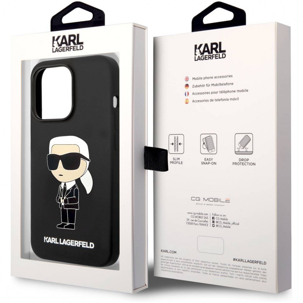 Чехол Lagerfeld для iPhone 14 Pro Max Liquid silicone NFT Karl Ikonik Hard (MagSafe). Цвет: чёрный