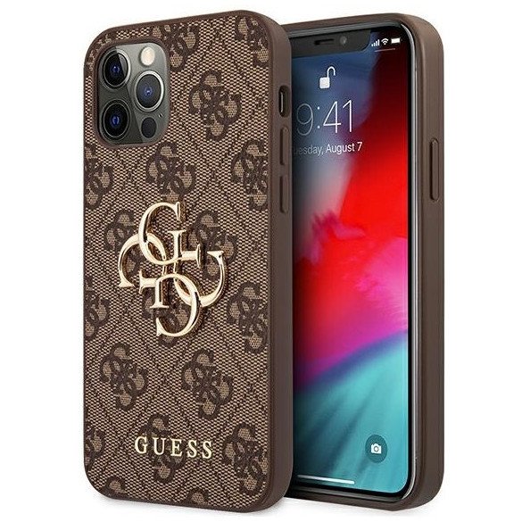 Чехол Guess для iPhone 12/12 Pro PU 4G Big metal logo Hard. Цвет: коричневый