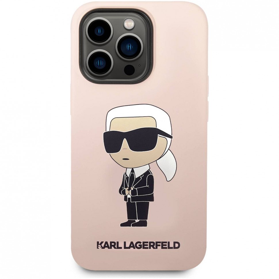 Чехол Lagerfeld для iPhone 14 Pro Liquid silicone Karl's Head Hard (MagSafe). Цвет: розовый