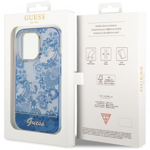 Чехол Guess для iPhone 14 Pro PC/TPU Toile de Jouy w Electroplated camera Hard. Цвет: синий