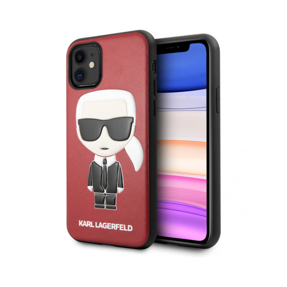 Чехол Lagerfeld для iPhone 11 PU Leather Ikonik Karl Hard. Цвет: красный