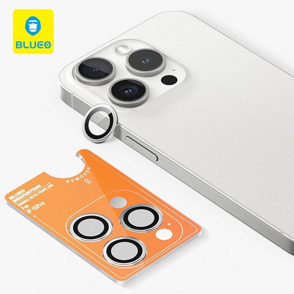 Защитное стекло BlueO Camera lens Armor metal для камеры iPhone 15 Pro (3 шт.). Цвет: серебристый