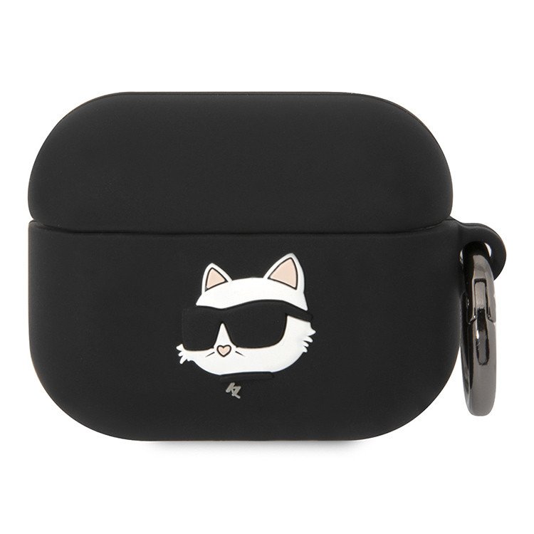 Чехол Lagerfeld NFT 3D Choupette для AirPods Pro силиконовый с кольцом. Цвет: черный