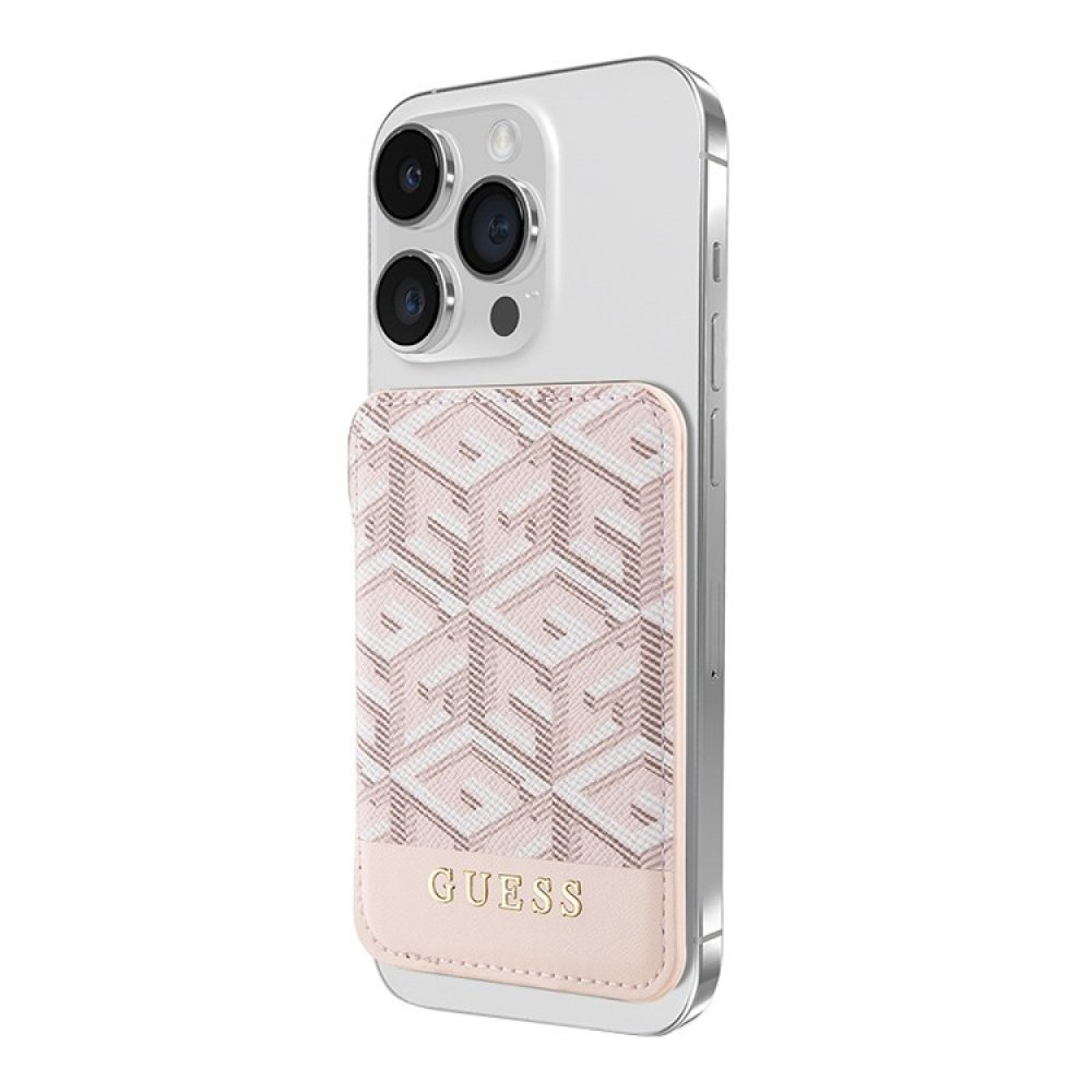 Магнитный бумажник Guess Wallet Cardslot Magsafe PU G CUBE with metal logo. Цвет: розовый