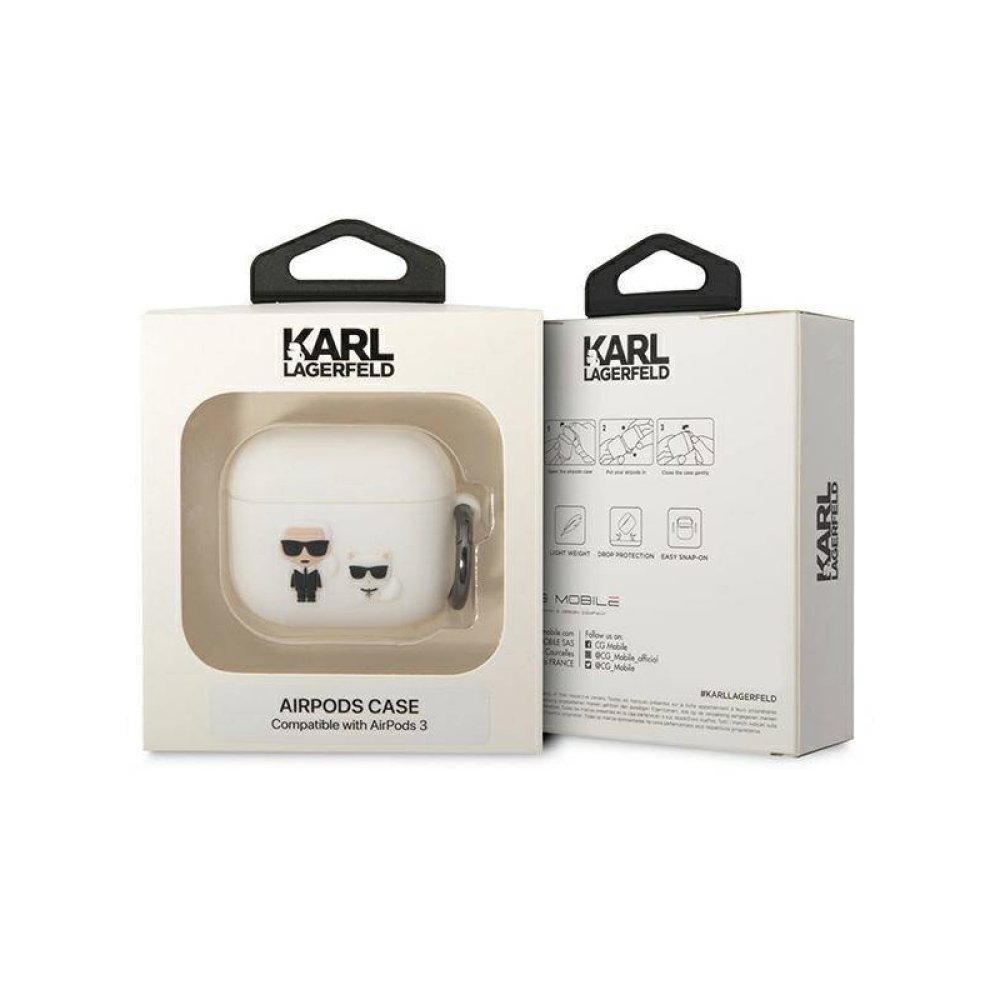 Чехол Lagerfeld Karl & Choupette для AirPods 3 с кольцом, силикон. Цвет: белый