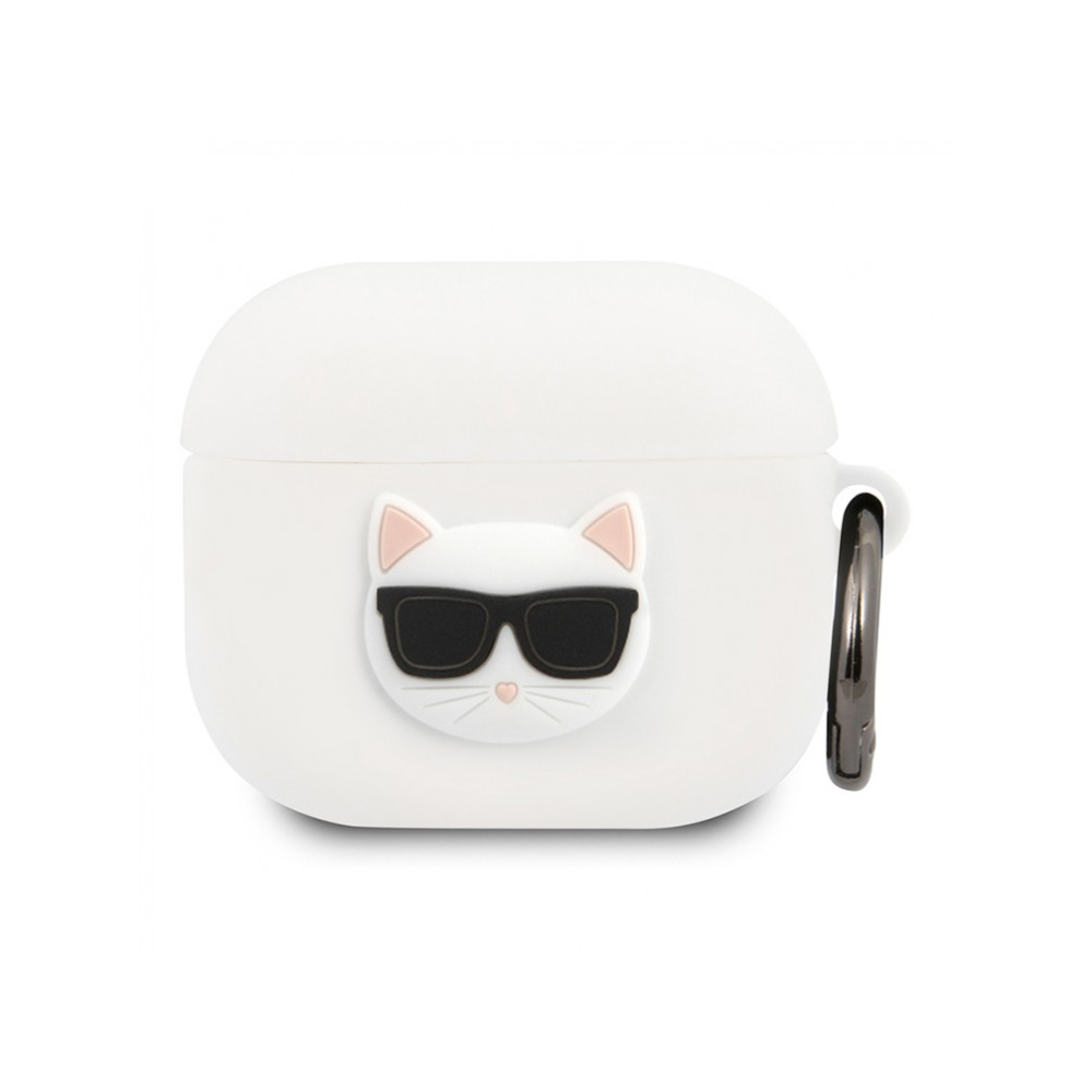 Чехол Lagerfeld Choupette для AirPods 3 с кольцом, силикон. Цвет: белый