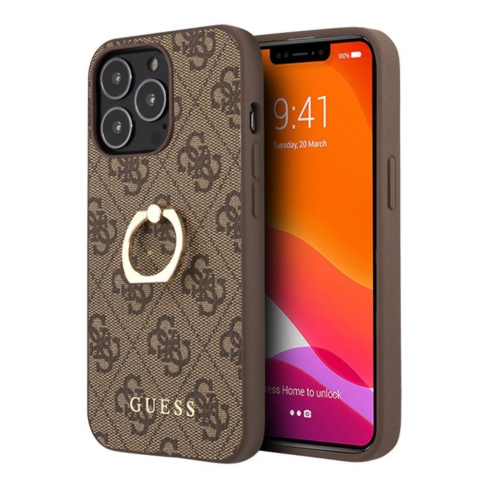 Чехол Guess для iPhone 13 Pro Max PU 4G + Ring Hard. Цвет: коричневый