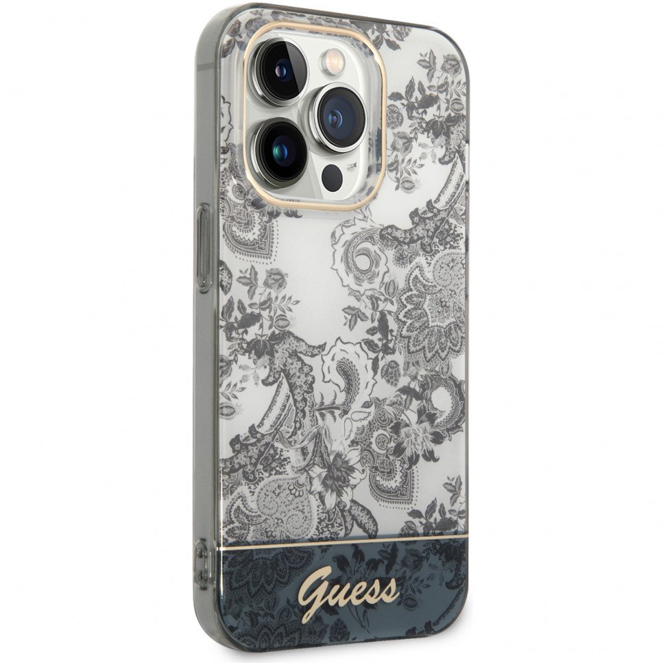 Чехол Guess для iPhone 14 Pro PC/TPU Toile de Jouy w Electroplated camera Hard. Цвет: серый