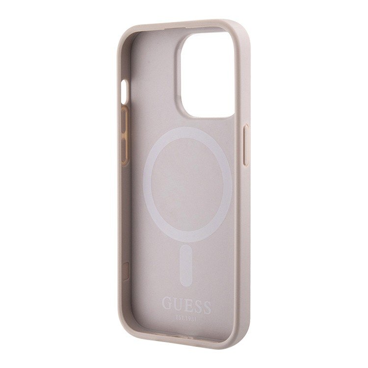 Чехол Guess для iPhone 13 Pro PU 4G Stripes hard (MagSafe). Цвет: розовый