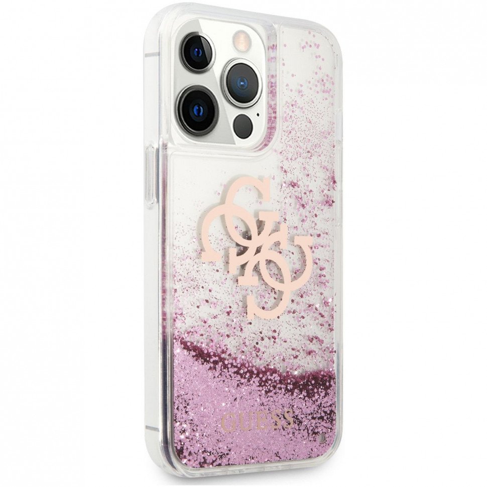 Чехол Guess для iPhone 13 Liquid Glitter 4G Big logo Hard. Цвет: розовый