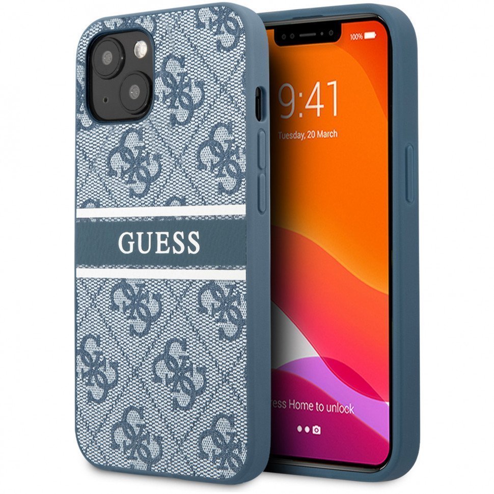 Чехол Guess для iPhone 14 Liquid Glitter Flower Hard. Цвет: синий