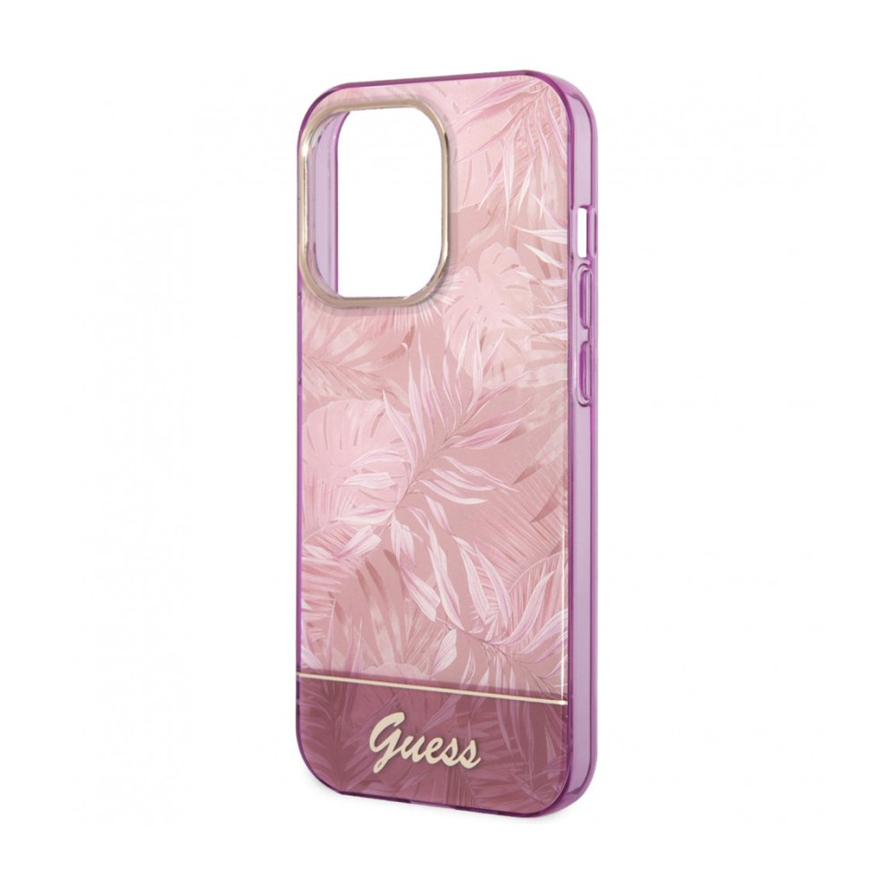 Чехол Guess для iPhone 14 Pro Max PC/TPU Jungle Electroplated camera Hard. Цвет: розовый