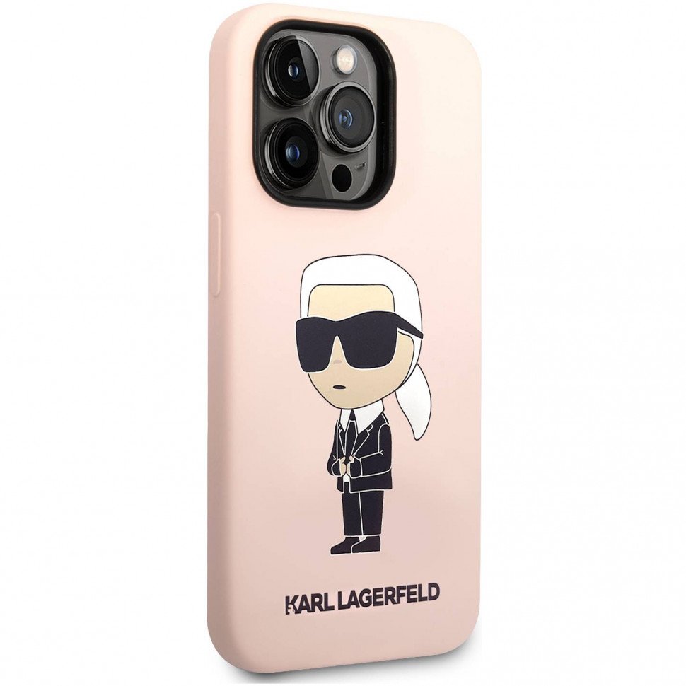 Чехол Lagerfeld для iPhone 14 Pro Liquid silicone Karl's Head Hard (MagSafe). Цвет: розовый