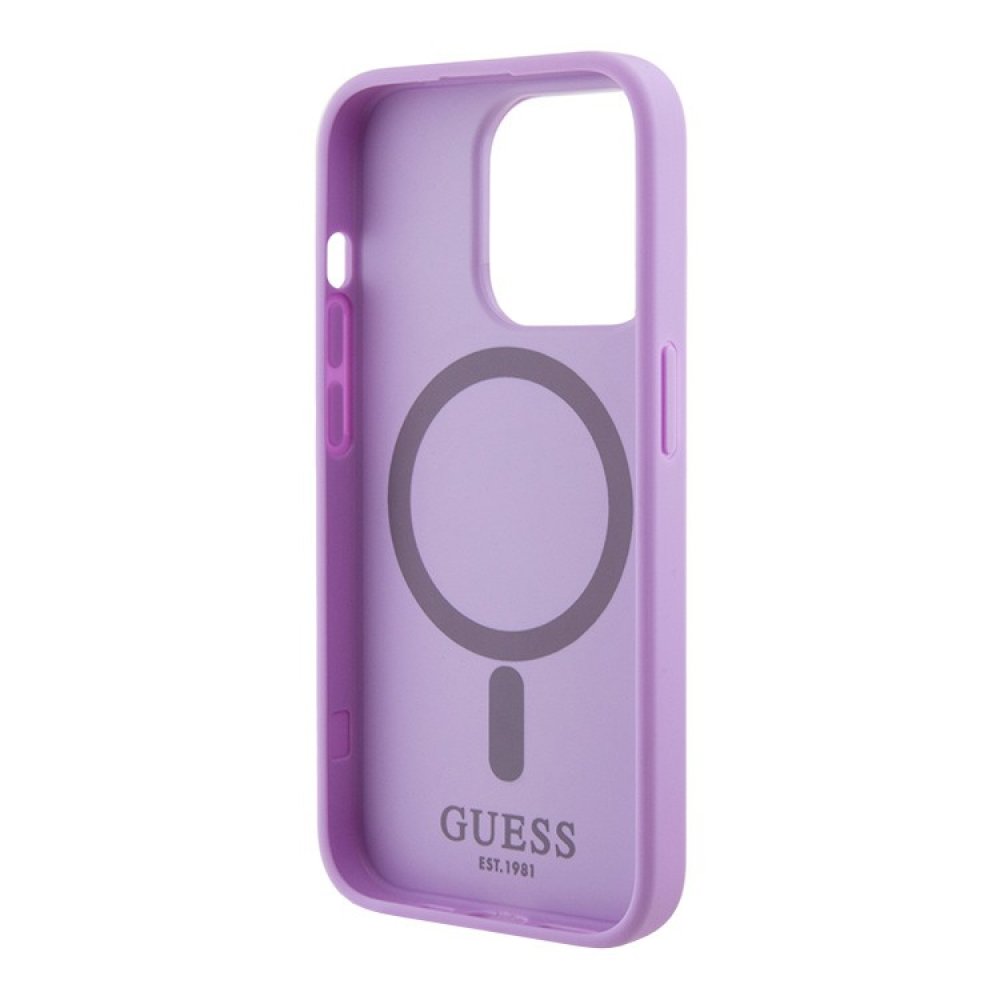 Чехол Guess PU Saffiano with metal logo Hard MagSafe для iPhone 15 Pro Max. Цвет: фиолетовый