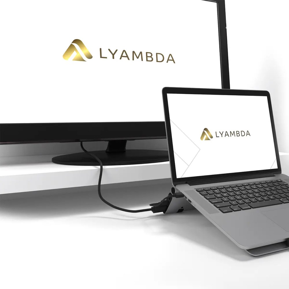 Док-станкция подставка для ноутбука Lyambda USB Type-C /USB 3.0/HDMI. Цвет: серый