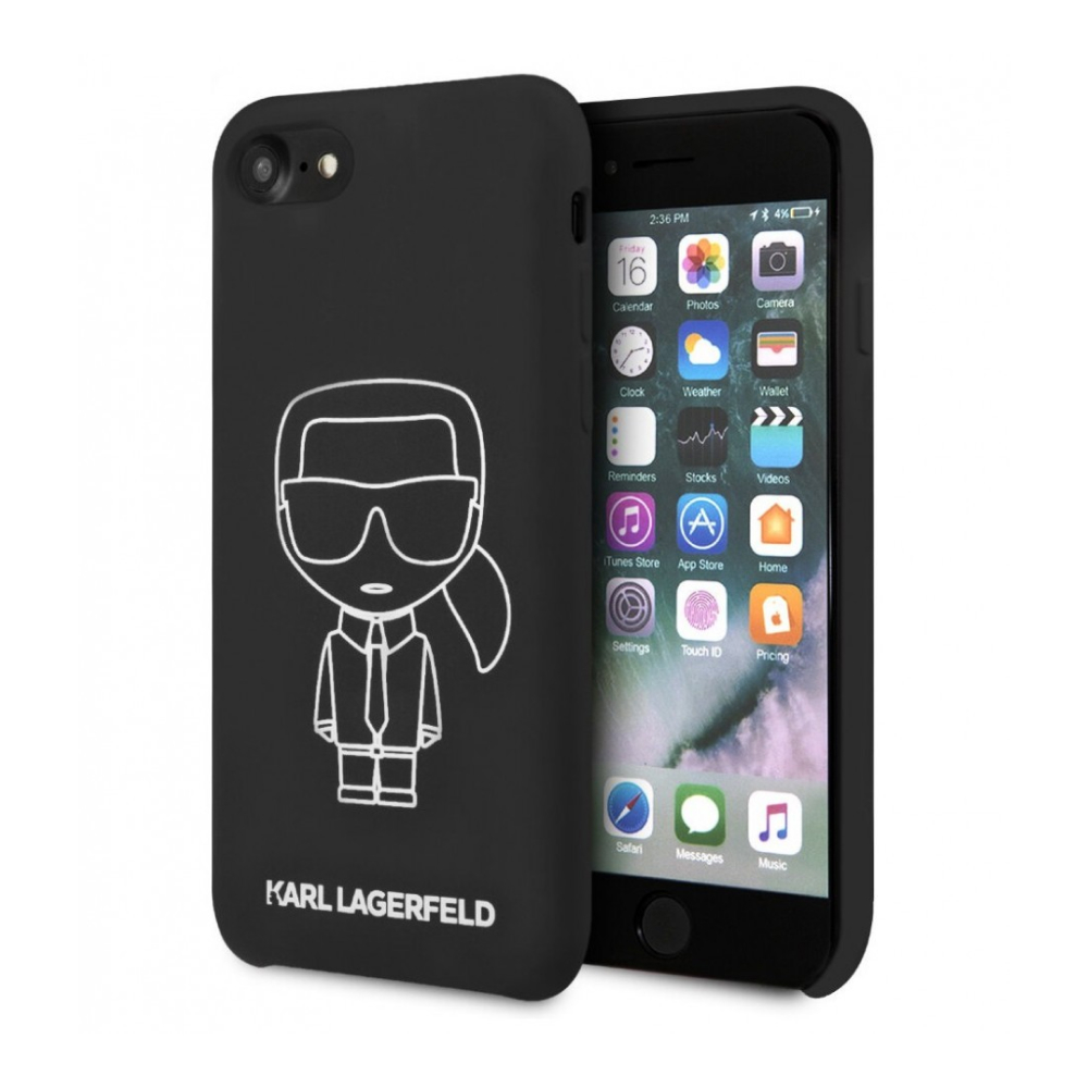 Чехол Lagerfeld для iPhone SE(2020)/8/7 Liquid Silicone Ikonik Karl Hard. Цвет: чёрный