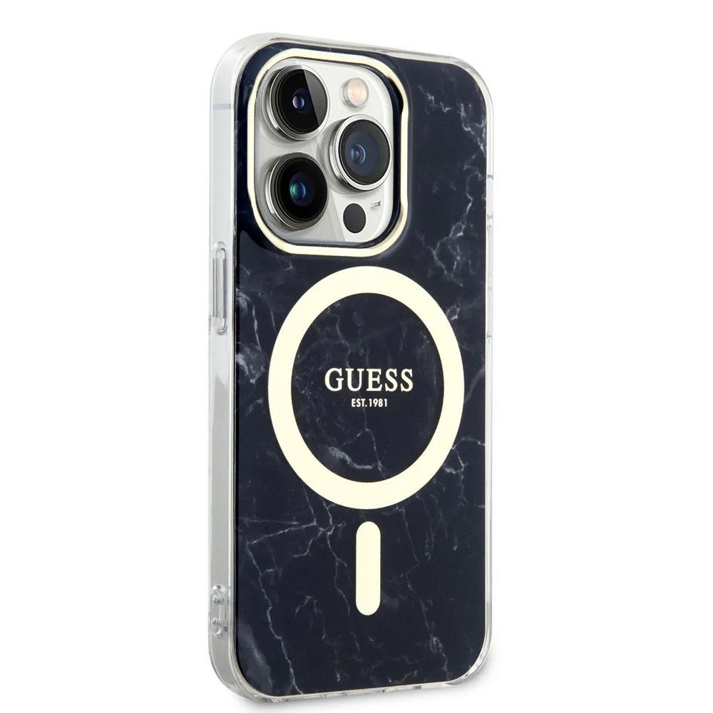 Чехол Guess PC/TPU Golden Marble Hard MagSafe для iPhone 15 Pro Max. Цвет: черный 