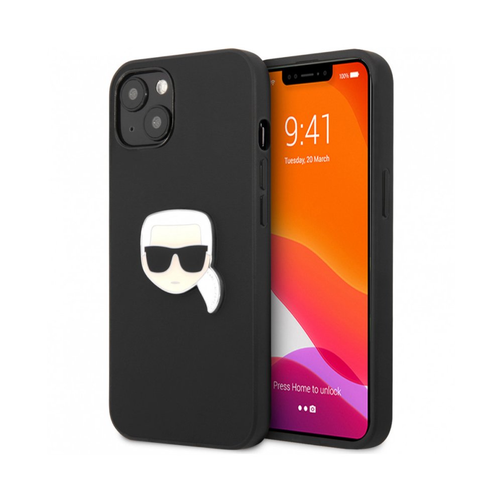 Чехол Lagerfeld для iPhone 13 Karl's head Patch (metal) Hard. Цвет: чёрный