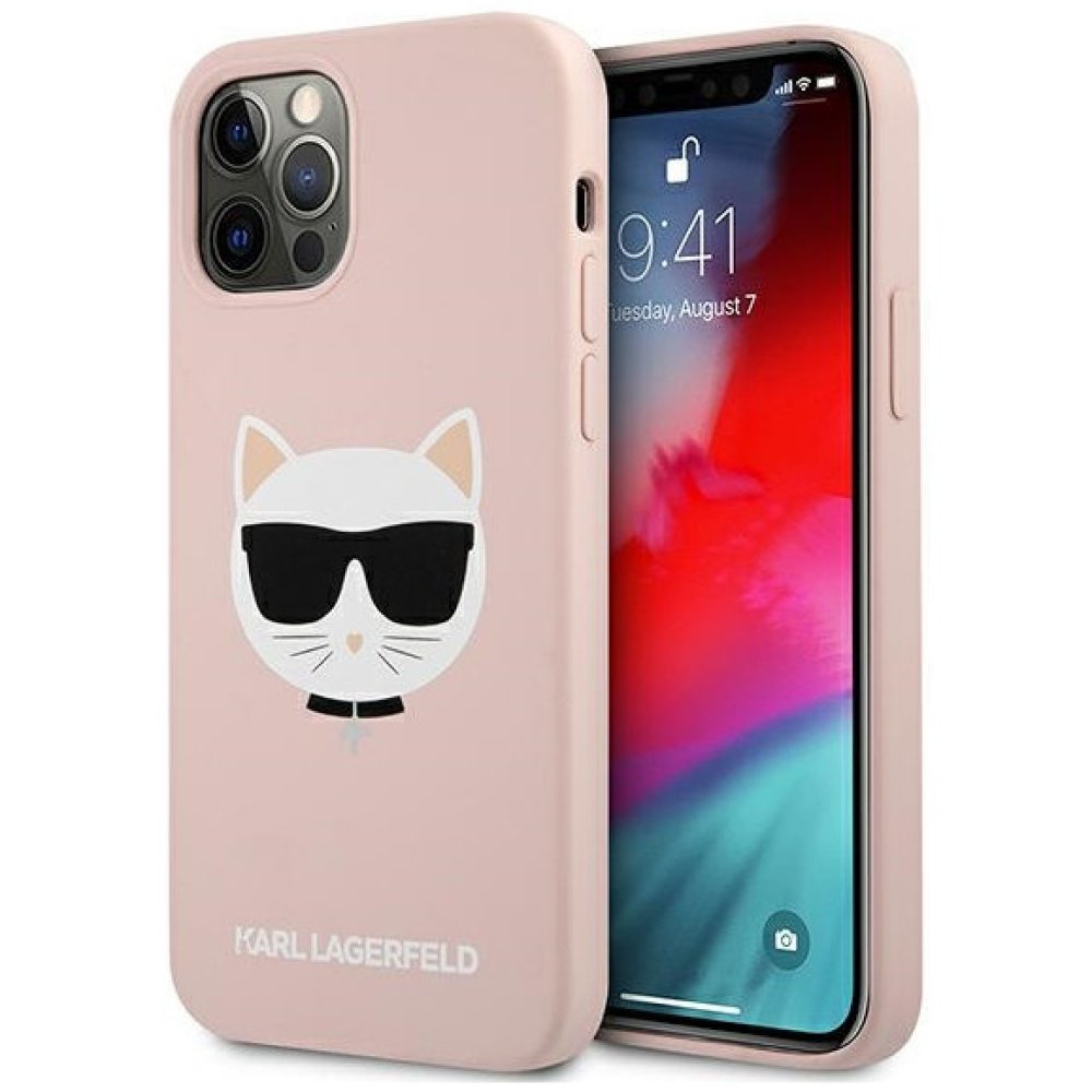 Чехол Lagerfeld для iPhone 12/12 Pro Liquid silicone Choupette Hard. Цвет: розовый